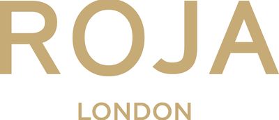 Logo mit goldenem Schriftzug ,,Roja London"