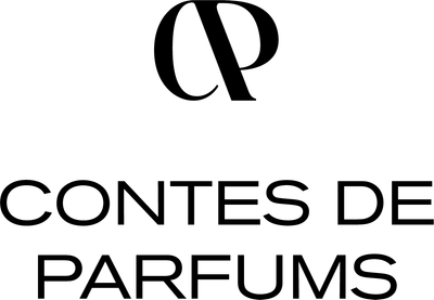 schwarzes Logo mit Schriftzug ,,Contes de parfums"