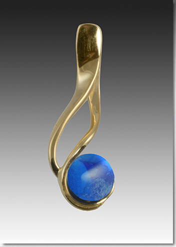 Hand blown glass pearl with cremains silver and 14K gold pendants.