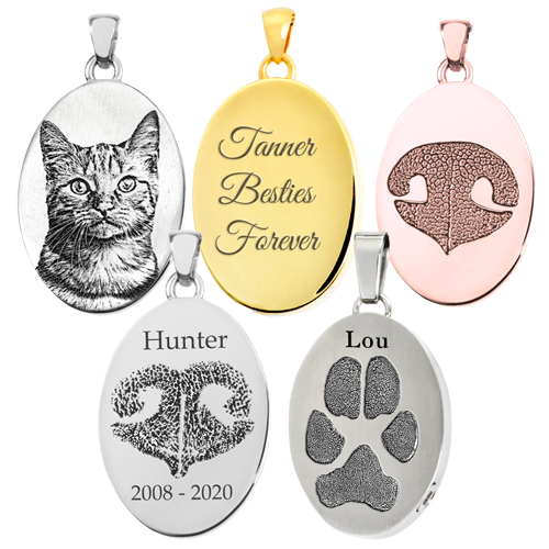 Laser Engraved Photo, Paw or Nose Print Oval Pendants
