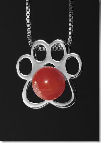 Paw Print Pendant with handblown glass pearl with cremains
