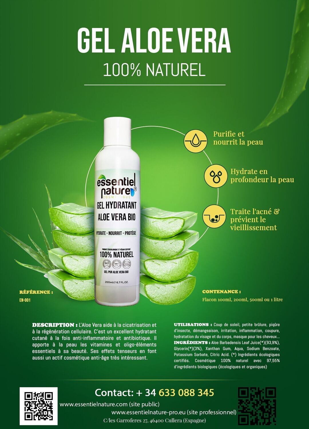 Reines Aloe Vera Gel  Bio, Natrlich & Vegan