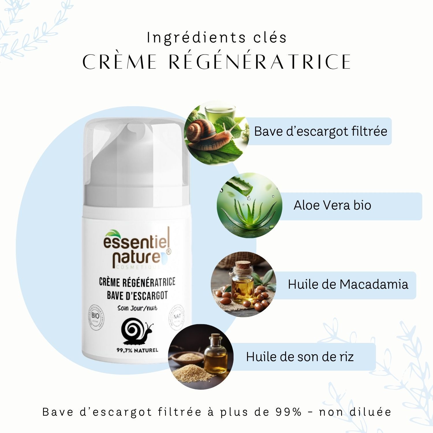 Crème Régénératrice à La Bave D'escargot - 50 Ml - Hydratante Et Raffermissante - Pour Visage Et Corps - Fabriqué En France