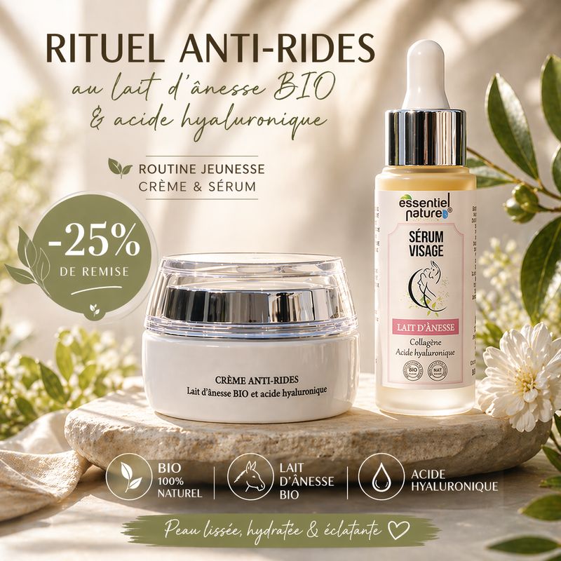 Lot 1 sérum + 1 crème anti-rides au lait d'ânesse bio