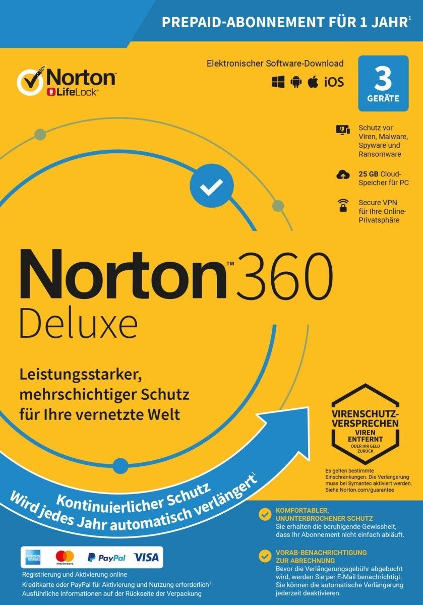 Norton 360 kein ABO (3 Gerät - 1 Jahr) Deluxe inkl. 25GB MD