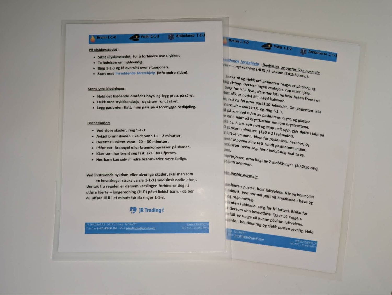 Førstehjelpsfolder A5 Laminert
