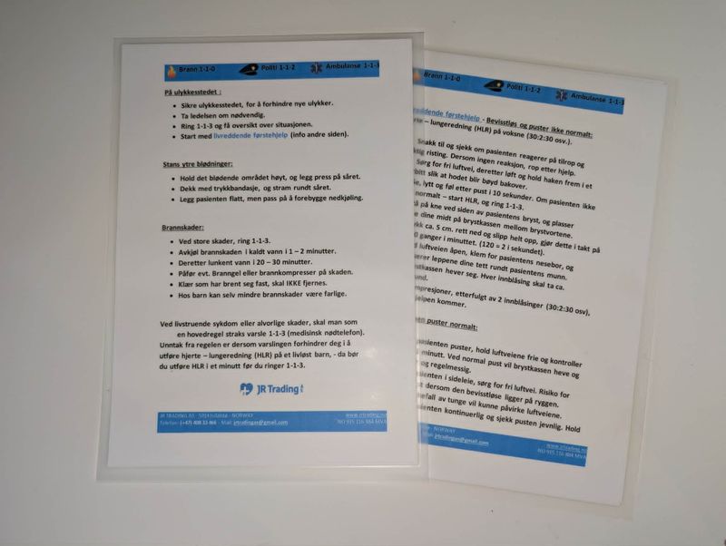 Førstehjelpsfolder A5 Laminert