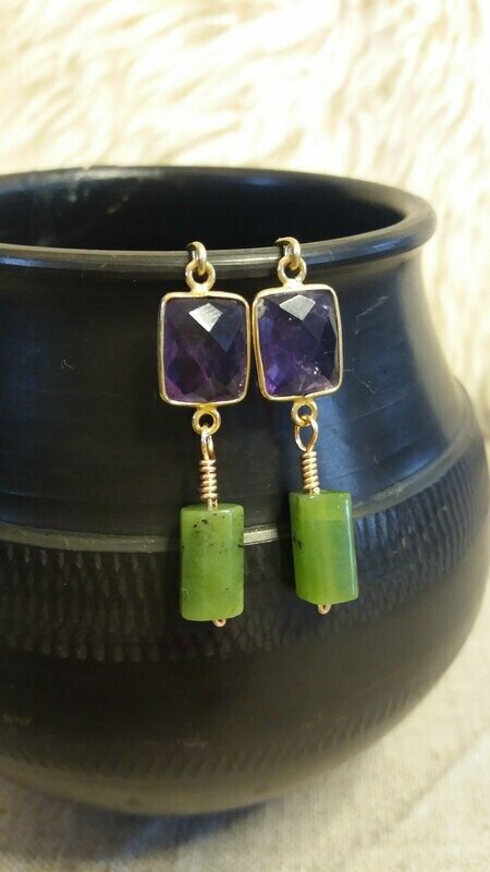 Boucles en Améthystes et jade vert