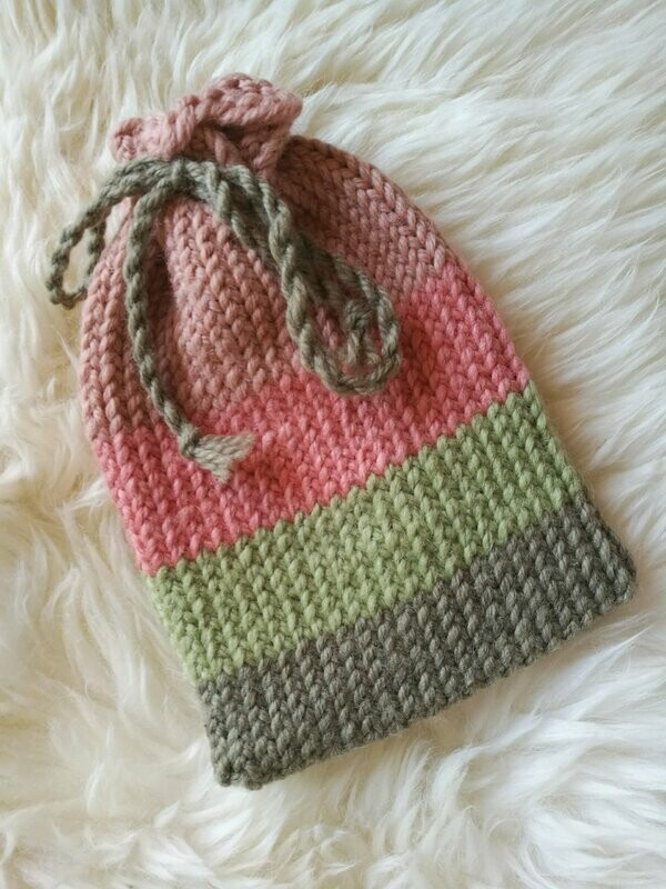 Pochette tricotée rose/vert