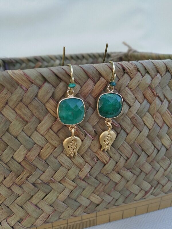Boucles Agate verte et pendants tulipes