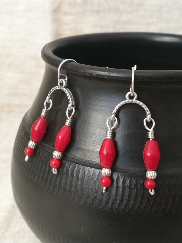Boucles doubles pendants en Corail et argent