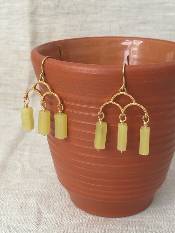 Boucles à 3 pendants en Jade citron
