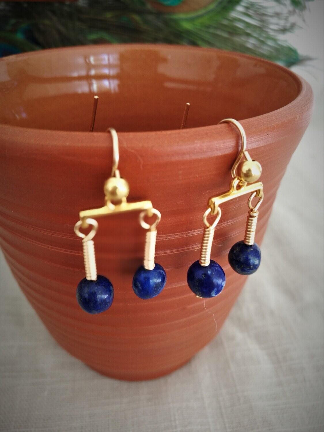 A Pompei (variation) Boucles 2 pendants en Lapis Lazuli