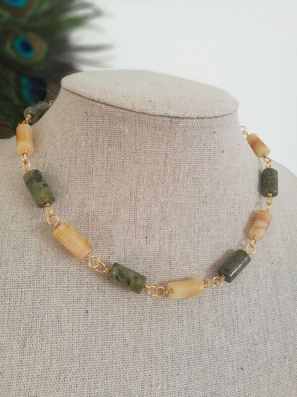 A Pompei (variation) Collier en Jade et Unakite