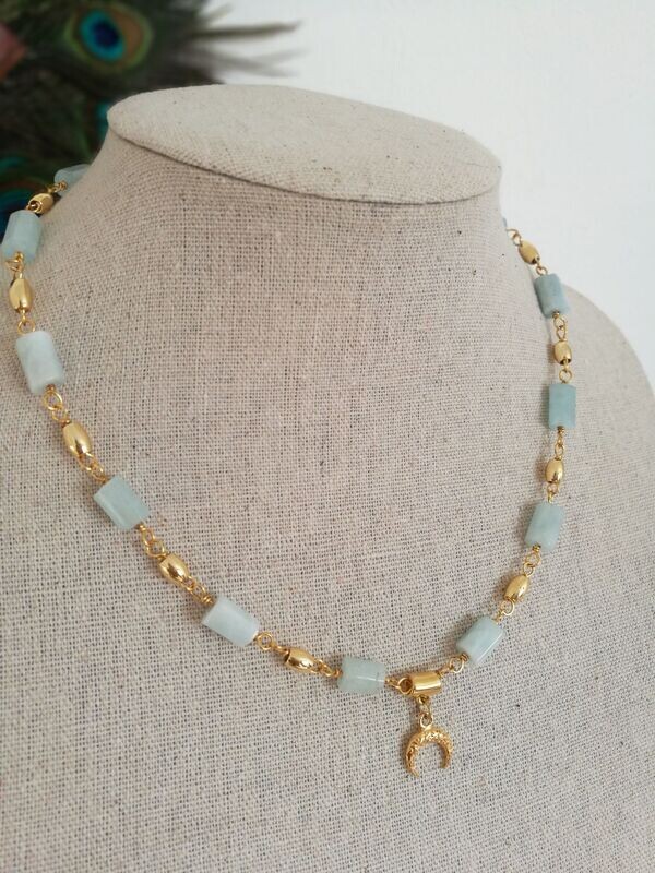 A Pompei (variation) Collier en Aigue Marine avec lunule