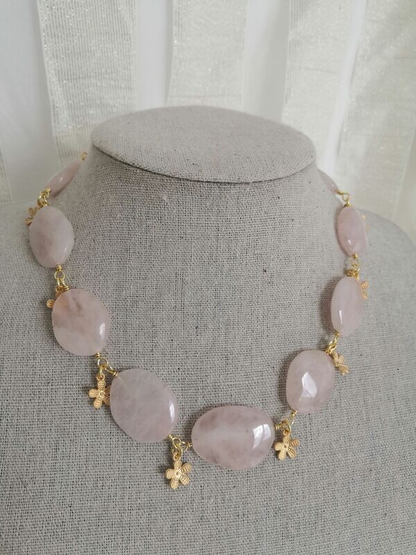 Collier étrusque en Quartz rose