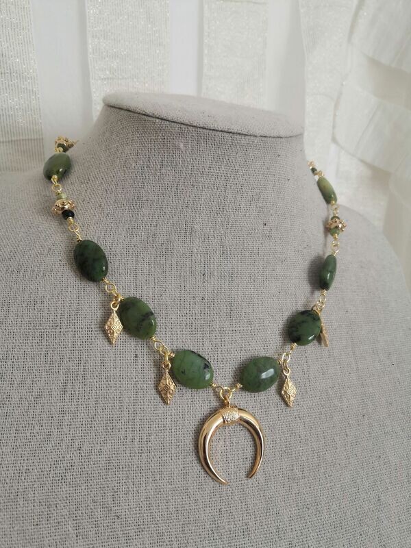 Collier étrusque en Chrysoprase