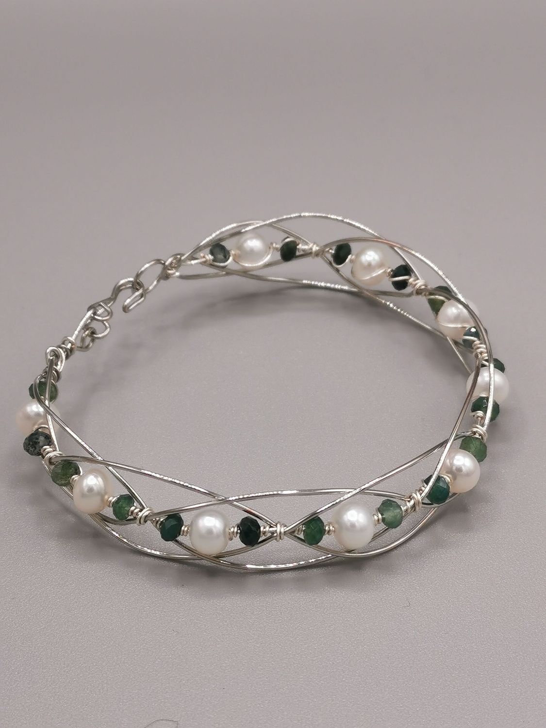 Bracelet tressé (frise) Perles et Agate mousse