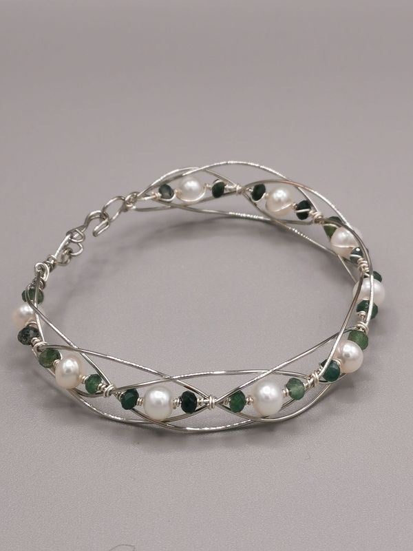 Bracelet tressé (frise) Perles et Agate mousse
