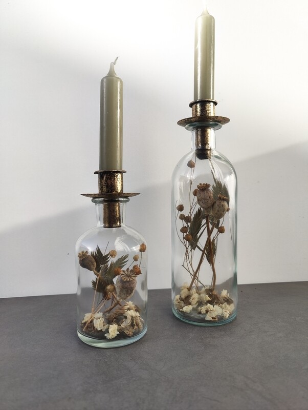 kandelaar set green met gouden houder 