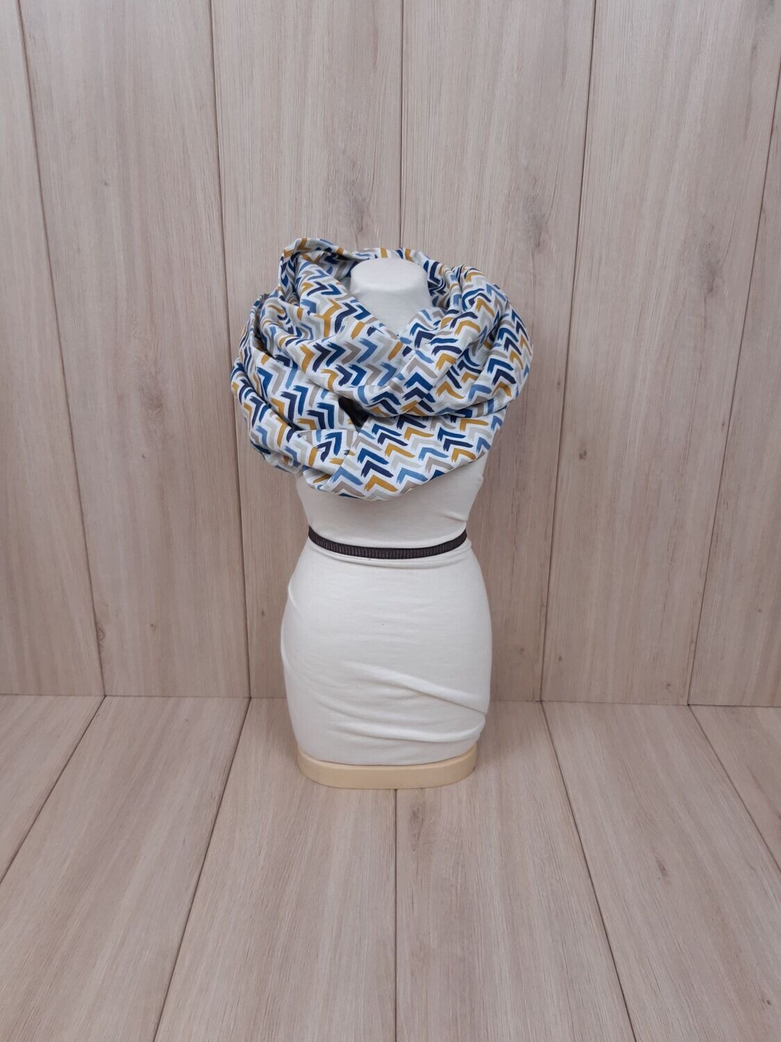 Musselin-Loop Muster blau/senfgelb