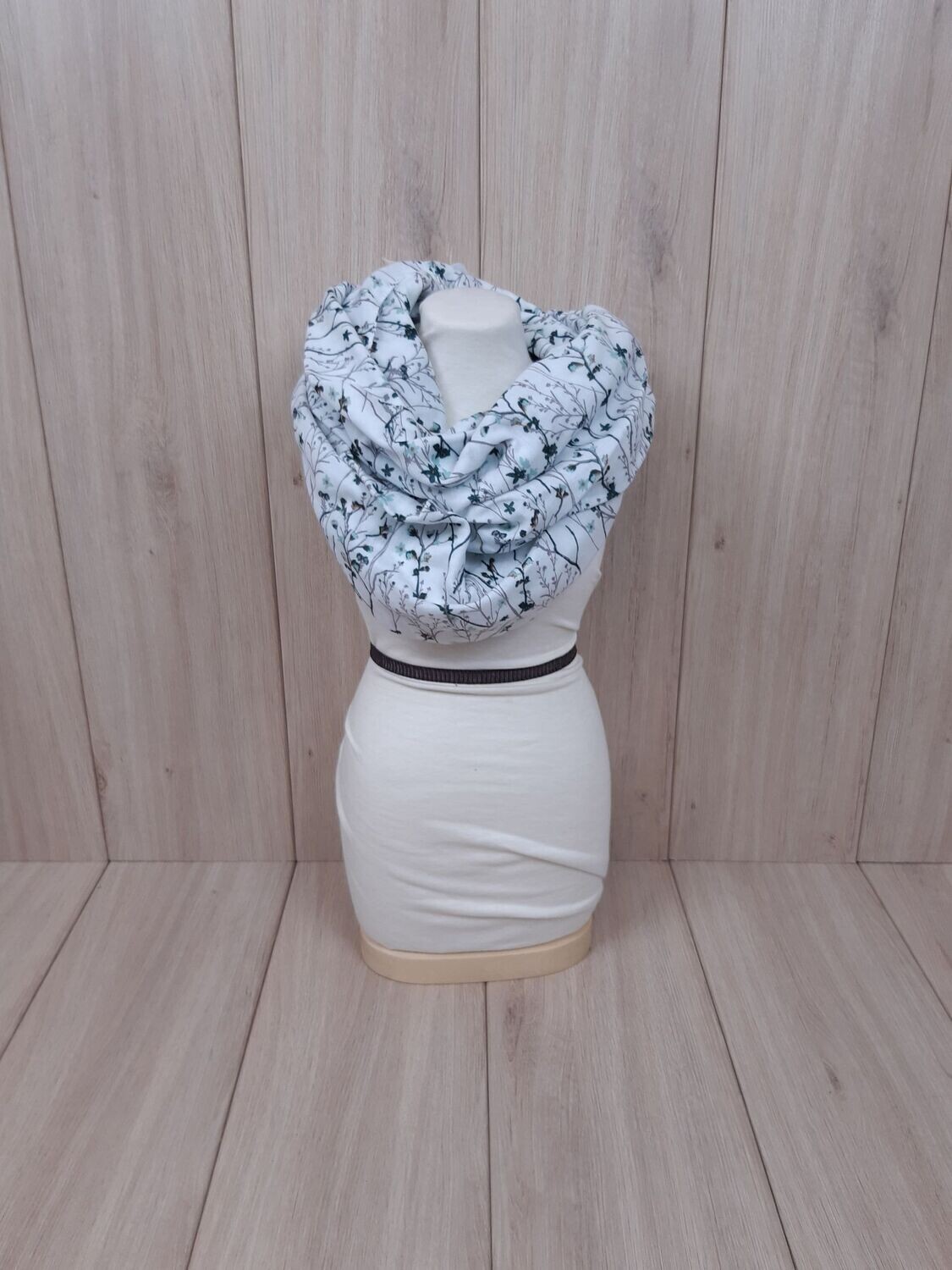 Musselin-Loop Blumenranke creme/petrol