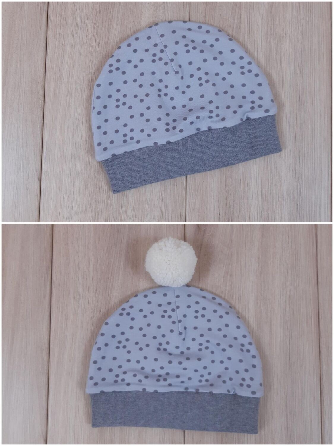 warme Mütze - Punkte hellgrau ca.52-54cm