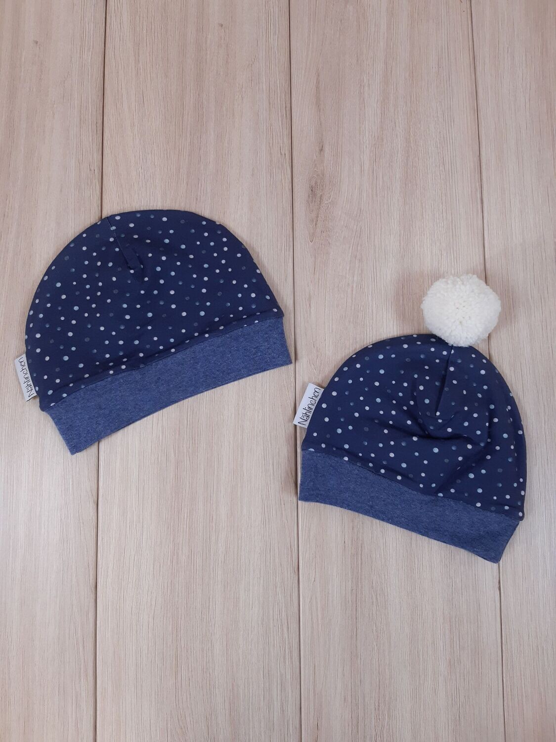 warme Mütze - Pünktchen jeansblau - verschiedene Größen