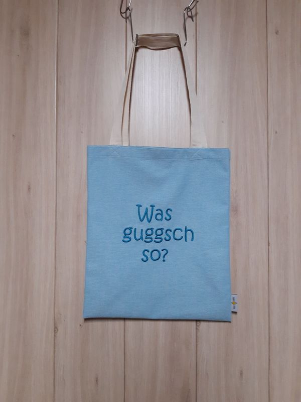 Stofftasche "Was guggsch so?" türkis