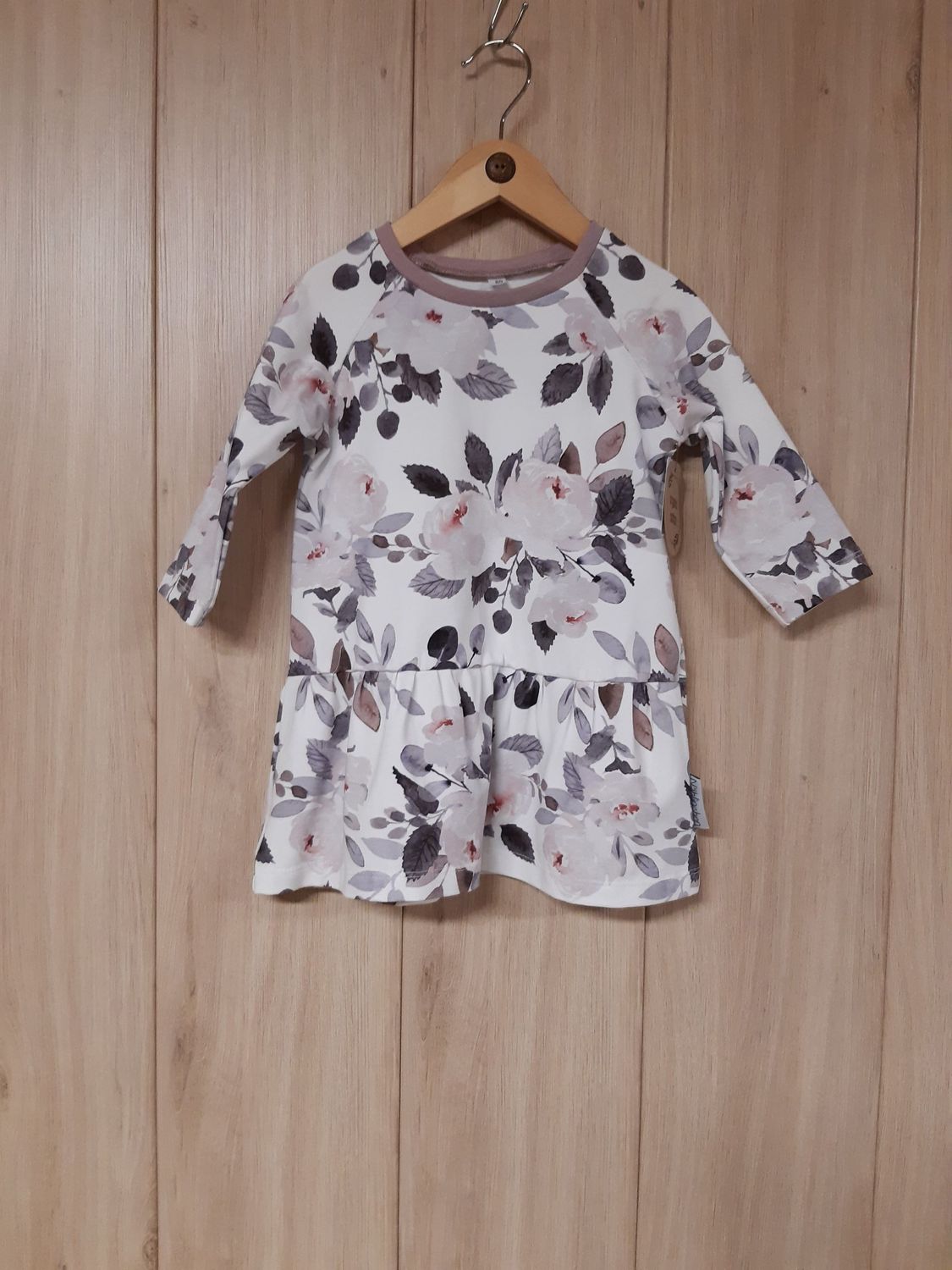 Shirt-Kleid Rosen grau/rosa - Größe 80