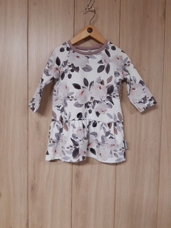 Shirt-Kleid Rosen grau/rosa - Größe 80 Shirt-Kleid Rosen grau/rosa - Größe 80