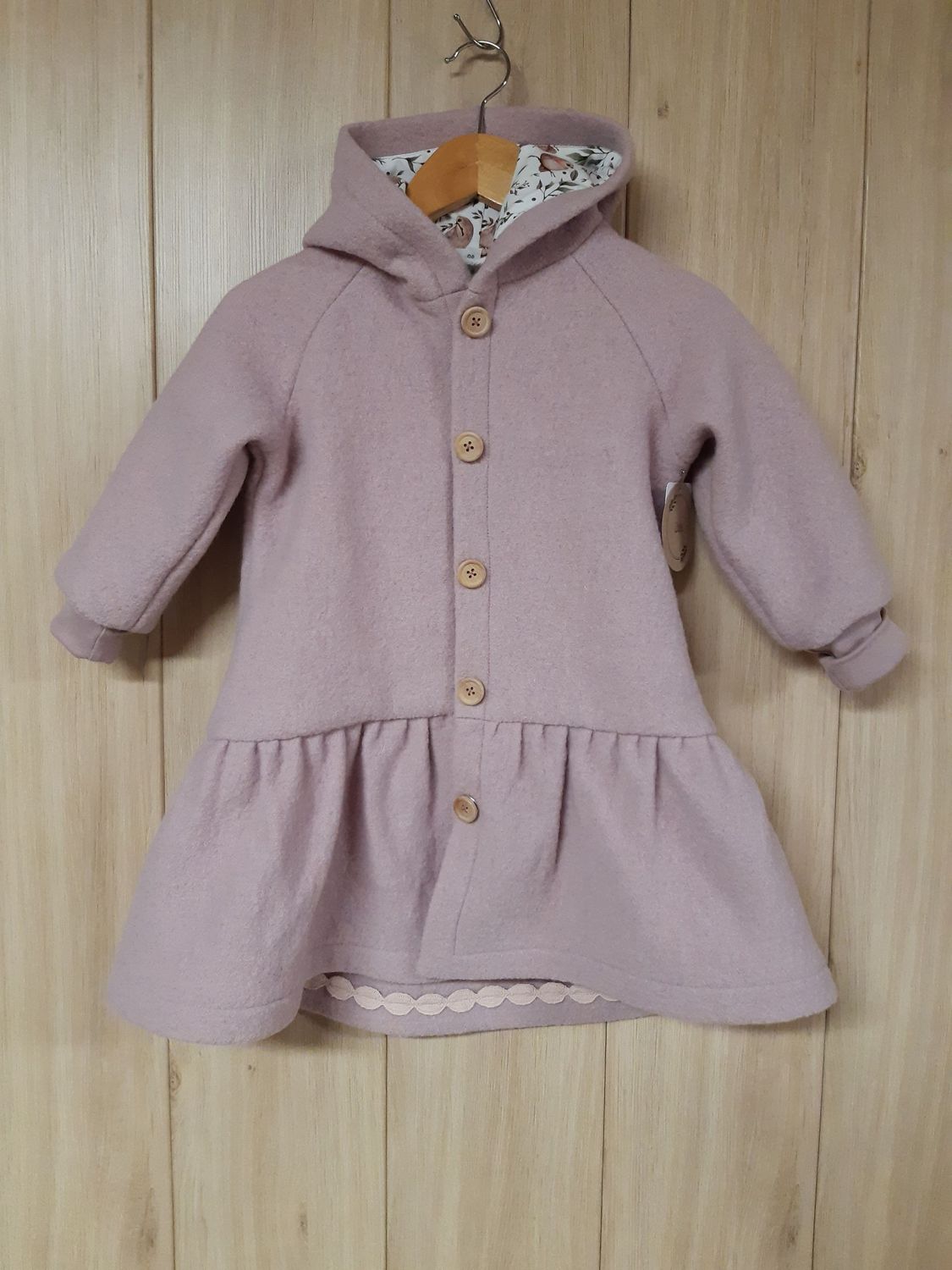 gefütterter Walkmantel Vögelchen rosè - Größe 98 gefütterter Walkmantel Vögelchen rosè - Größe 98