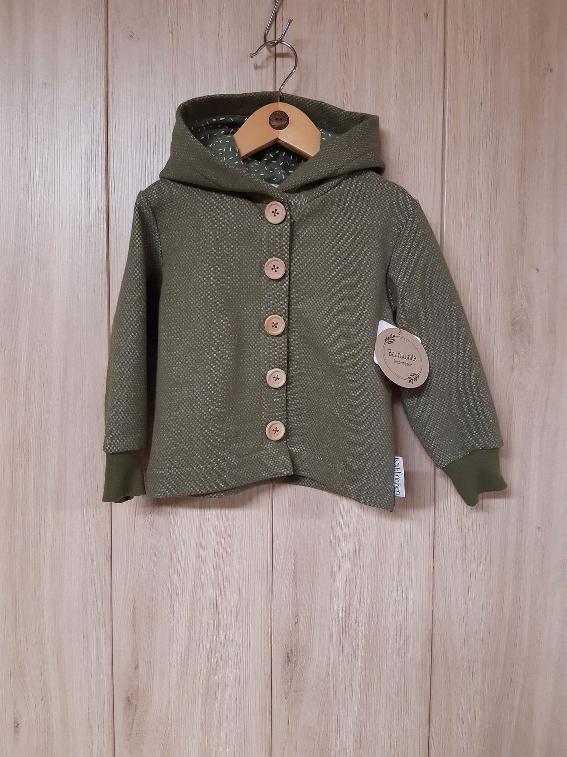 Feinstrickjacke oliv meliert - Größe 80