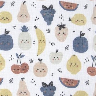 Reststück Musselin Früchte BioBunt 55cm x 70cm