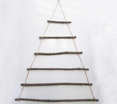 6 Tier Natural Fresh Eco Branch Stick Rustic Hanging Wooden Hanging Wall Ladder Christmas Tree Hanger