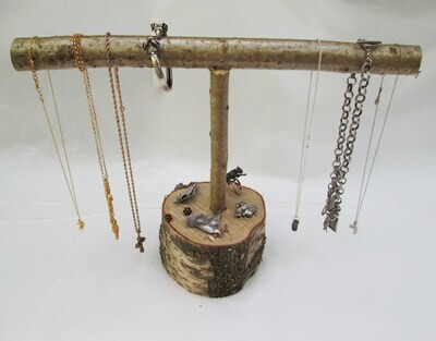 Handmade English Birch Rustic Natural Tree Branch Stick Wooden Jewellery Necklace Organiser Display Stand