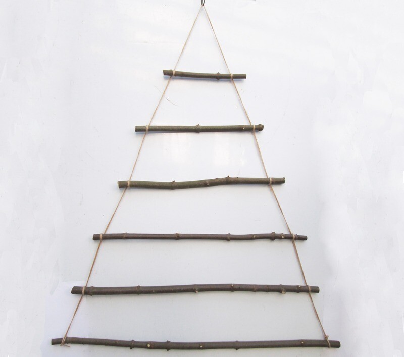 6-Tier Ready Made Natural Branch Wall Christmas Tree – Handmade Rustic Wooden Hanging Tree 100cm high