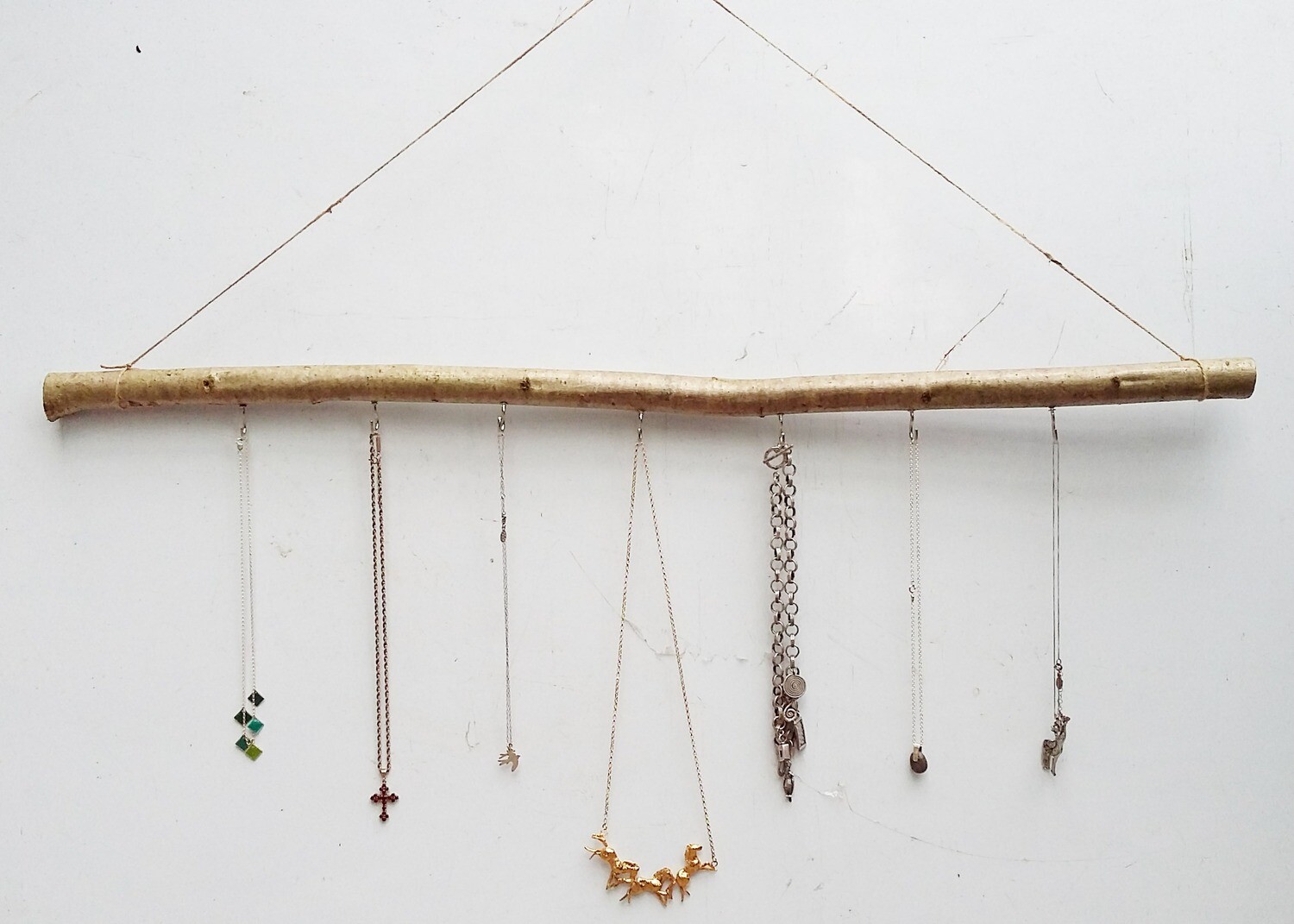 90cm Large Natural Hazel Jewellery Display Rack – 7 Hook Necklace, Key &amp; Accessory Hanger