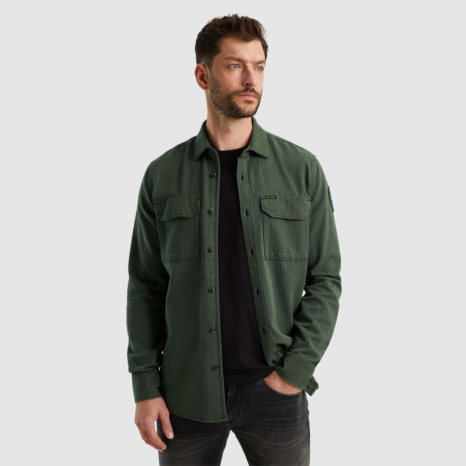 PME Legend | Overhemd met herringbone structuur PSI2409241-6423