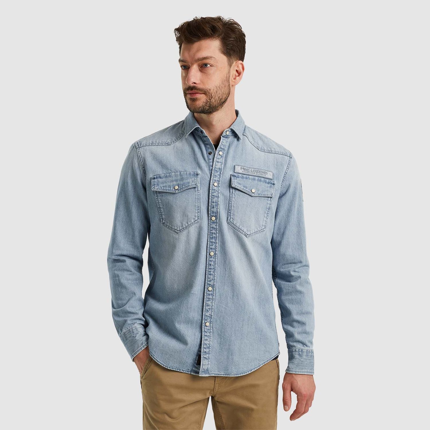 PME Legend | Denim shirt met badges PSI2411252-BLD