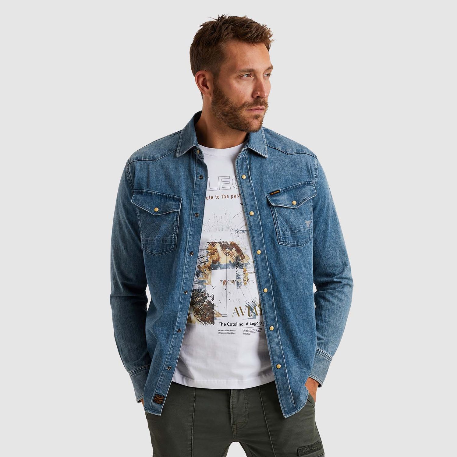 PME Legend | Denim shirt met badge PSD2502205-FGB