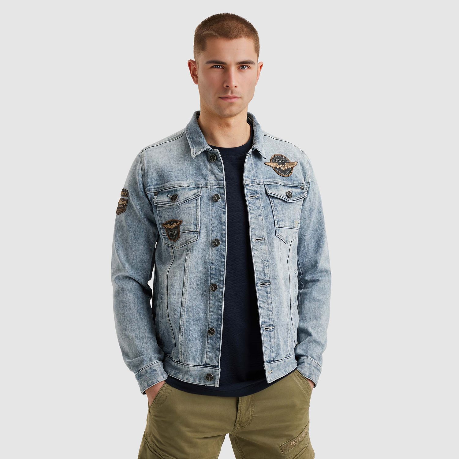 PME Legend | Denim jacket met badges PDJ2502701-SBT