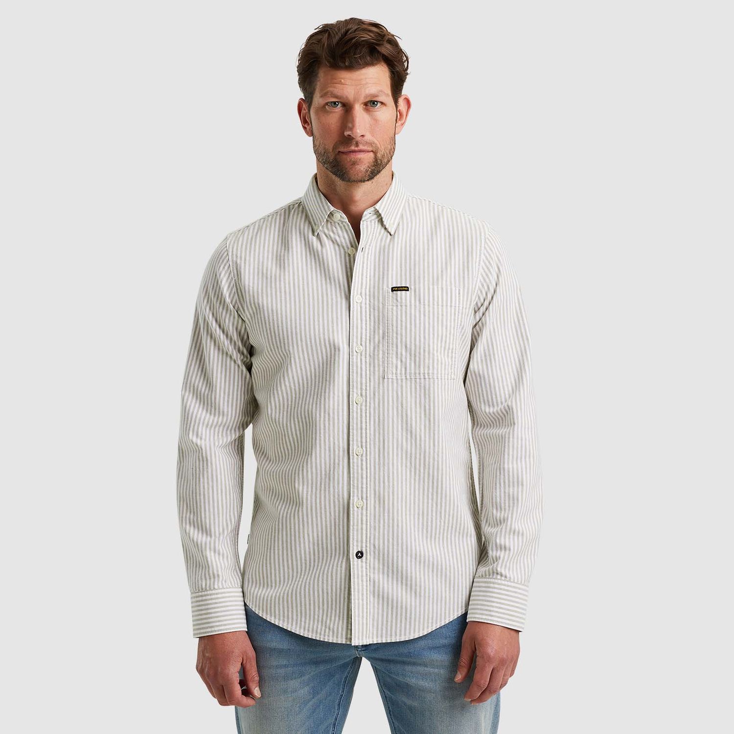 PME Legend Long Sleeve Shirt Striped Ctn Oxfo Dried Herb PSI2408203-6399