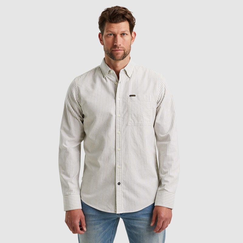 PME Legend Long Sleeve Shirt Striped Ctn Oxfo Dried Herb PSI2408203-6399