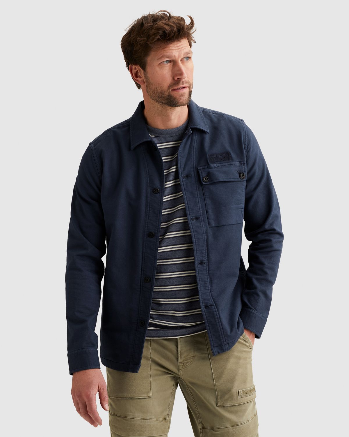 PME Legend LONG SLEEVE SHIRT Ctn/Tencel Dobby Mood Indigo PSI2602233