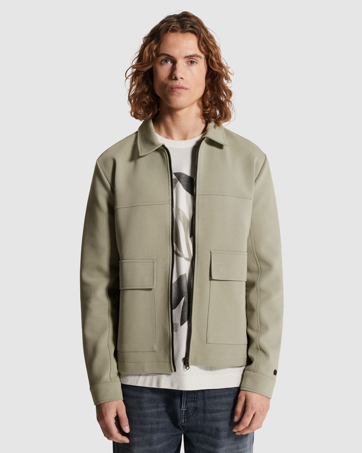 Cast Iron | Sweat jacket met ritssluiting en platte kraag CSW2602411-6478