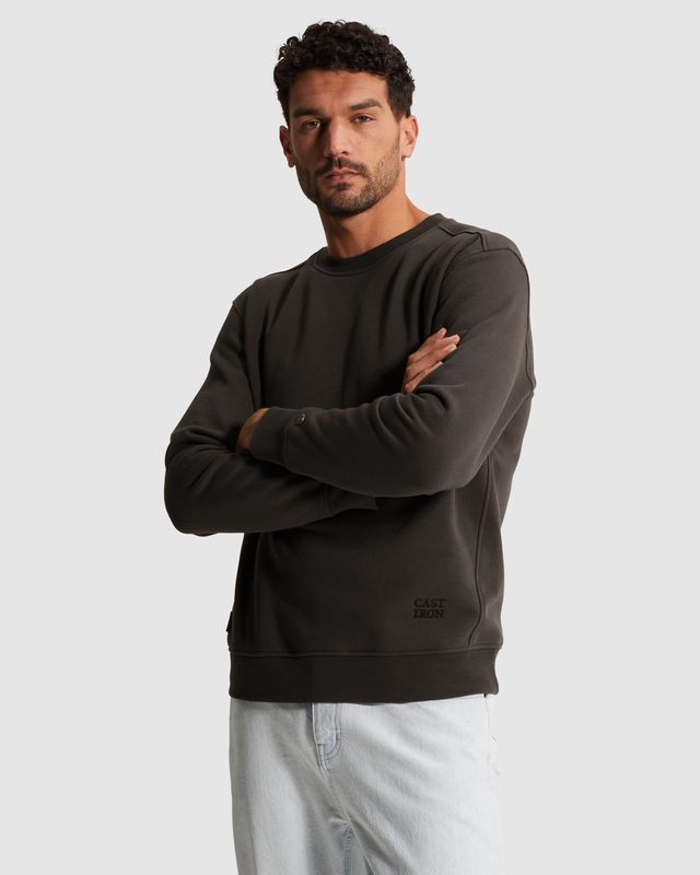 Cast Iron Long sleeve r-neck relaxed fit gra Black Sand CSW2602405-9159