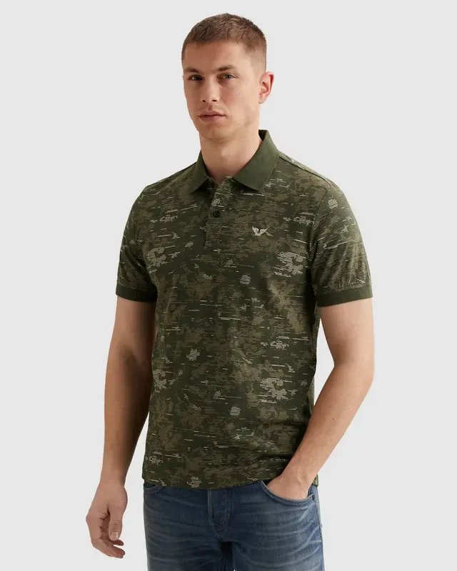 PME Legend Polo van slub jersey met allover print PPSS2603859-6150
