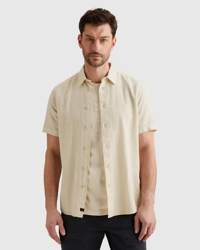 PME Legend Short Sleeve Shirt Slubgrid Bone White PSIS2603256-7013