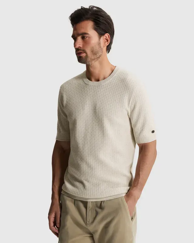 Cast Iron T-shirt van katoen/modal met allover structuur CTSS2603505-7178